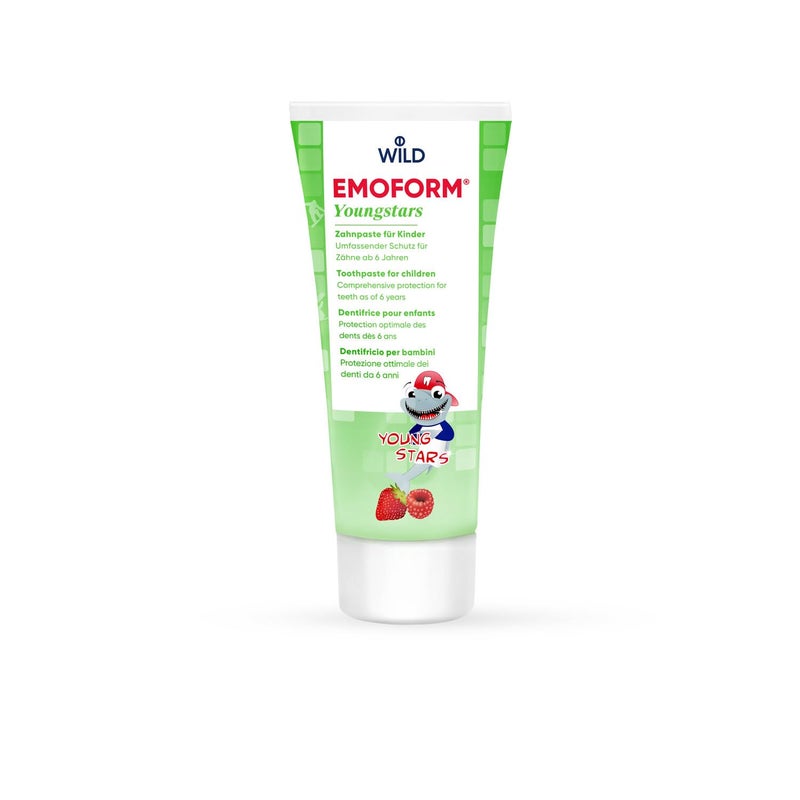 EMOFORM Youngstars Toothpaste 75ml â€“ Swiss-Made Kids Toothpaste (6â€“12 Years) â€“ Raspberry Flavour, NZX Formula with Sodium & Stannous Fluoride, Xylitol, Gentle Caries Prevention - Image 1